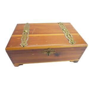 Vintage Boho Cedar Jewelry Box Brass Hardware and Dovetail